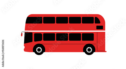 Side view of a classic red London double-decker bus.