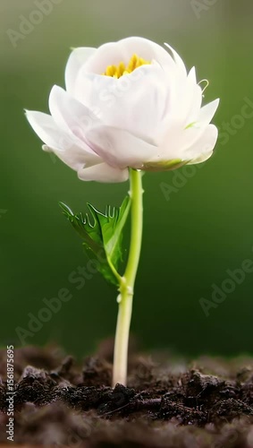 Delicate White Flower Blooming in Rich Soil A Symbol of New Growth and Spring