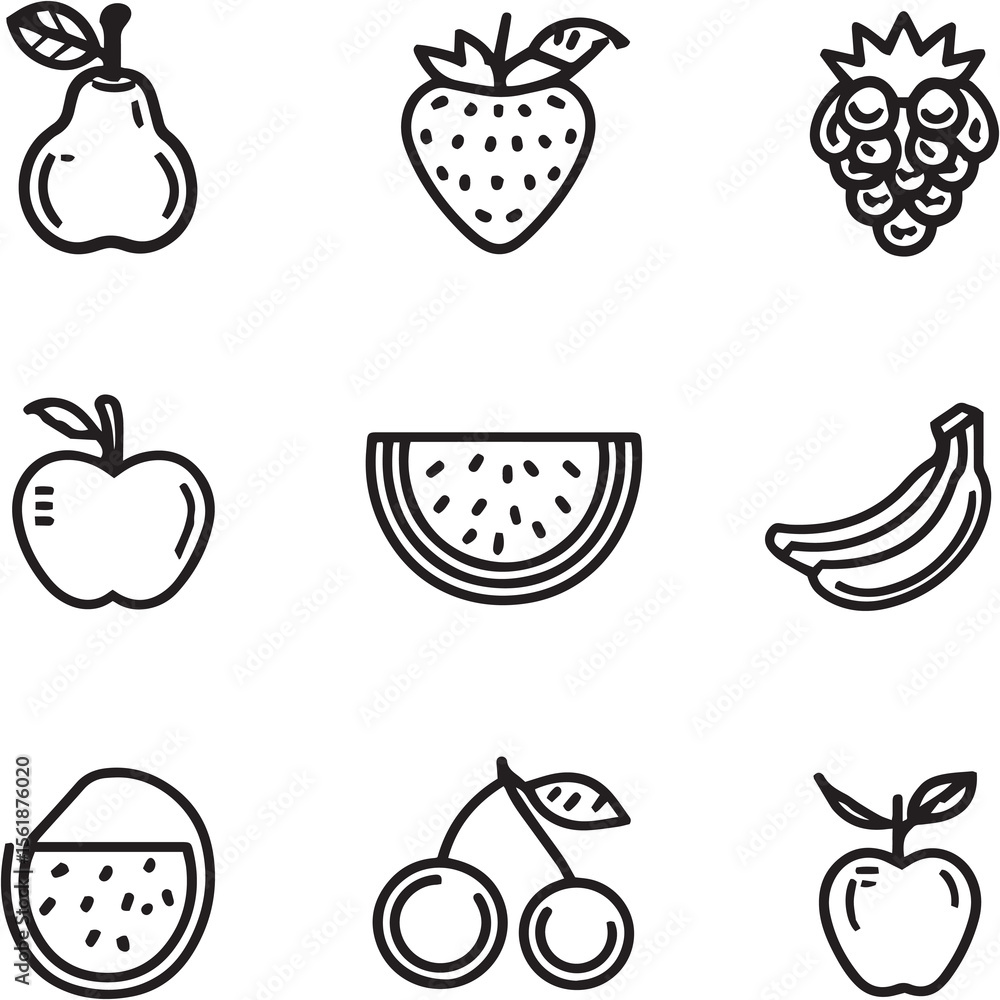Fototapeta premium Fruit Black Line Editable Icons