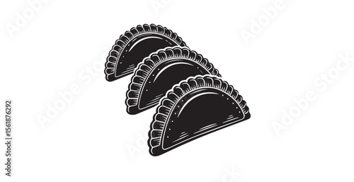 Three black empanadas in a row silhouette