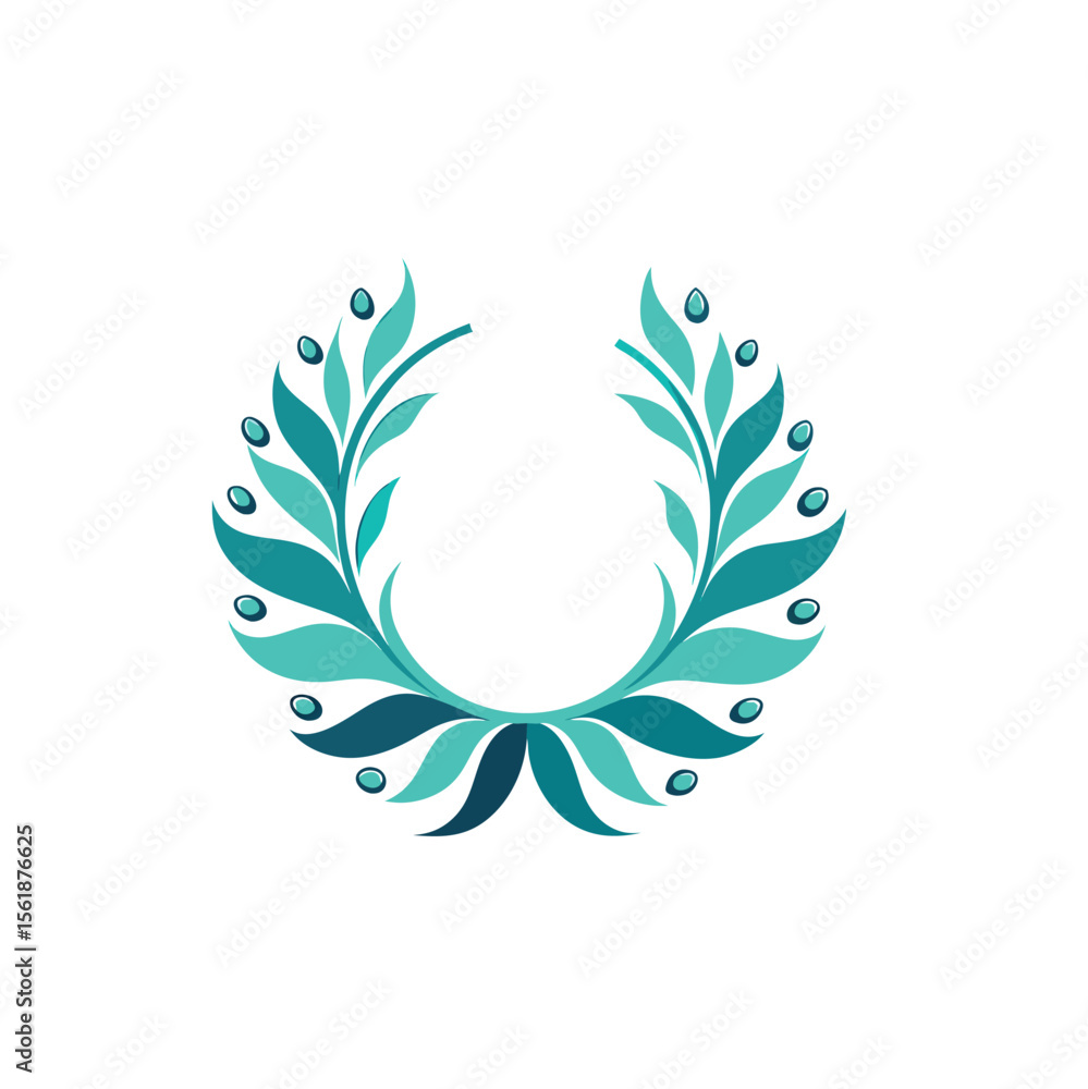 Obraz premium Elegant teal and teal laurel wreath with droplet accents