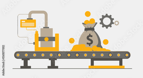 Automated Money Production System Making Wealth Conveyor Belt Operation Concept