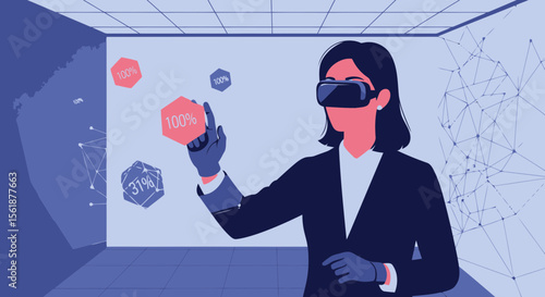 Businesswoman Analyzing Data Using Vr Headset In A Virtual Space