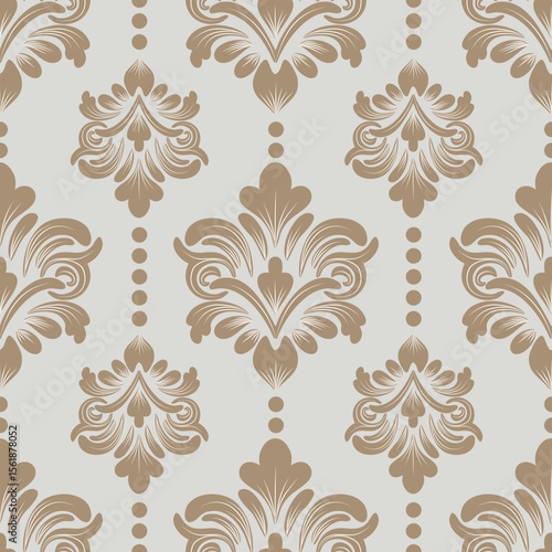 Wallpaper Mural Damask seamless pattern with floral elements, brown and beige color, vintage design, vector illustration elegant for textile, wall  paper, bedding, curtains, cushion cover, rug, upholstery fabric Torontodigital.ca