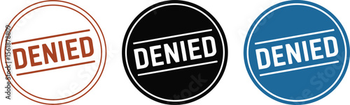 Denied stamp vector image set in brown black and blue for rejection concept