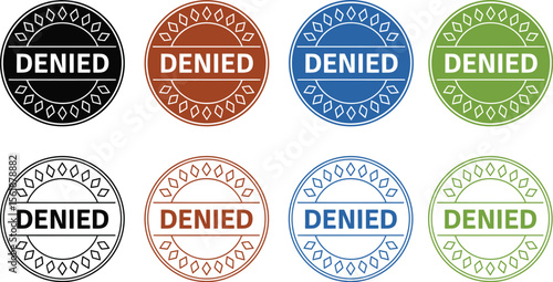 Denied stamp vector set in various colors for business and legal documents