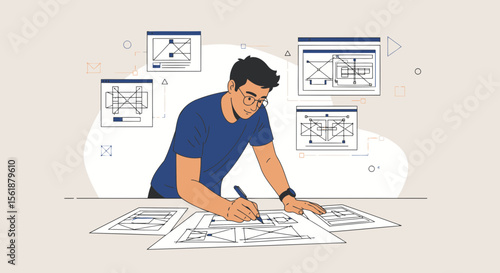 Creative Person Designing Website Layouts User Experience With Sketching Web Interface