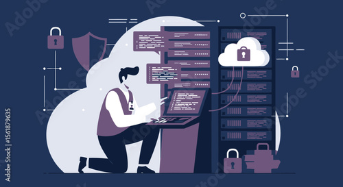 Cybersecurity Expert Securing Data On Cloud Server With Modern Encryption System