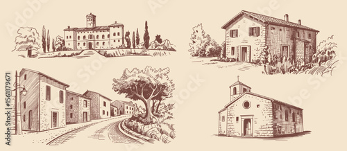 Tuscan sketches: Italy architecture drawings of buildings, houses, landscapes in Toscana