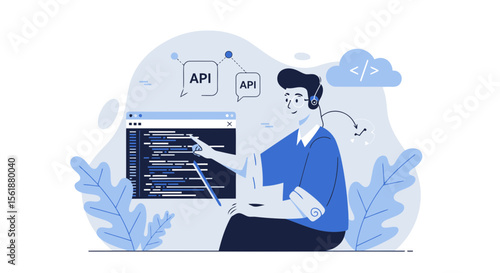 Software Developer Pointing to Code on Screen Explaining Api Implementation Design