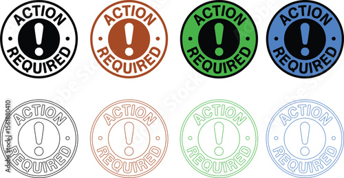 Action required vector graphics set for attention urgent notification sign