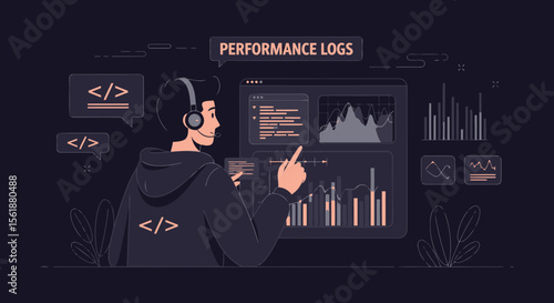Software Engineer Monitoring Performance Data Visualizations and Code for Optimization