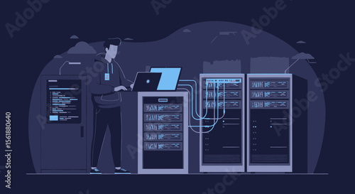 Data Center Specialist Maintaining Servers Security With Cloud Connections