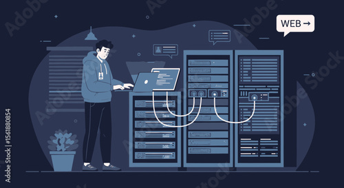System Administrator Working On Server Maintenance In Data Center