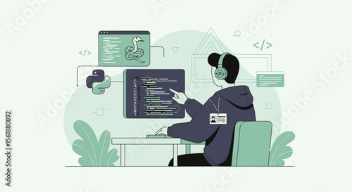 Dedicated Programmer Working On Code With Modern Software Development Tools