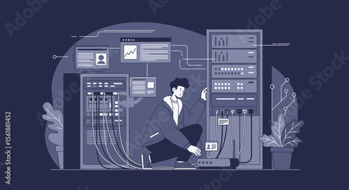 Engineer Configuring Data Servers In A Modern Technology Environment Illustration