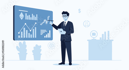 Financial Analyst Explaining Stock Market Graph For Investment Planning Concept