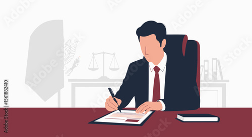 Formal Agreement Signing Lawyer At Office Desk With Legal Documents