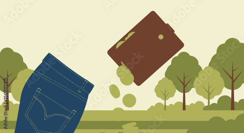 Financial Irresponsibility In Natural Setting Depicting Spending Amidst Forest Backdrop