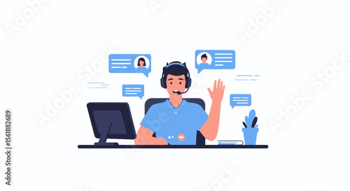 Friendly Customer Support Agent Greeting In A Virtual Conference Or Remote Consultation