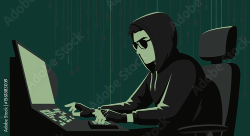 Hacker Accessing Data on Computer With Binary Code Showing Cyber Security Issues