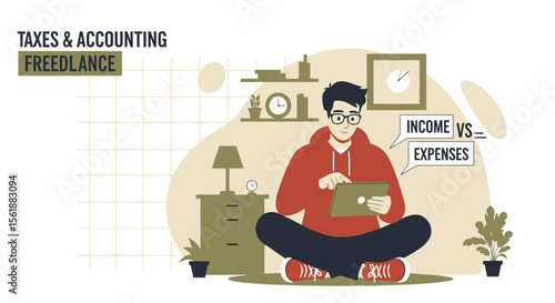 Freelancer Managing Taxes And Accounting Using Technology For Business Financial Management