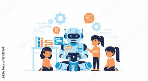 Kids Learning Robotics With Robot Teacher Illustration in Education Sector