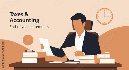 Illustrative Accountant Reviewing Documents For Tax Season Preparation