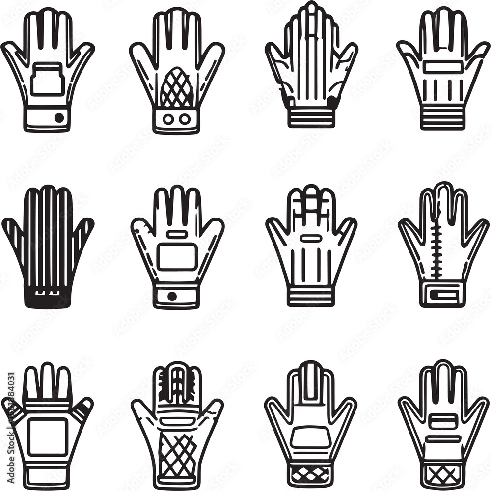Glove Black Line Editable Icons set Glove Black Line Editable Icons set