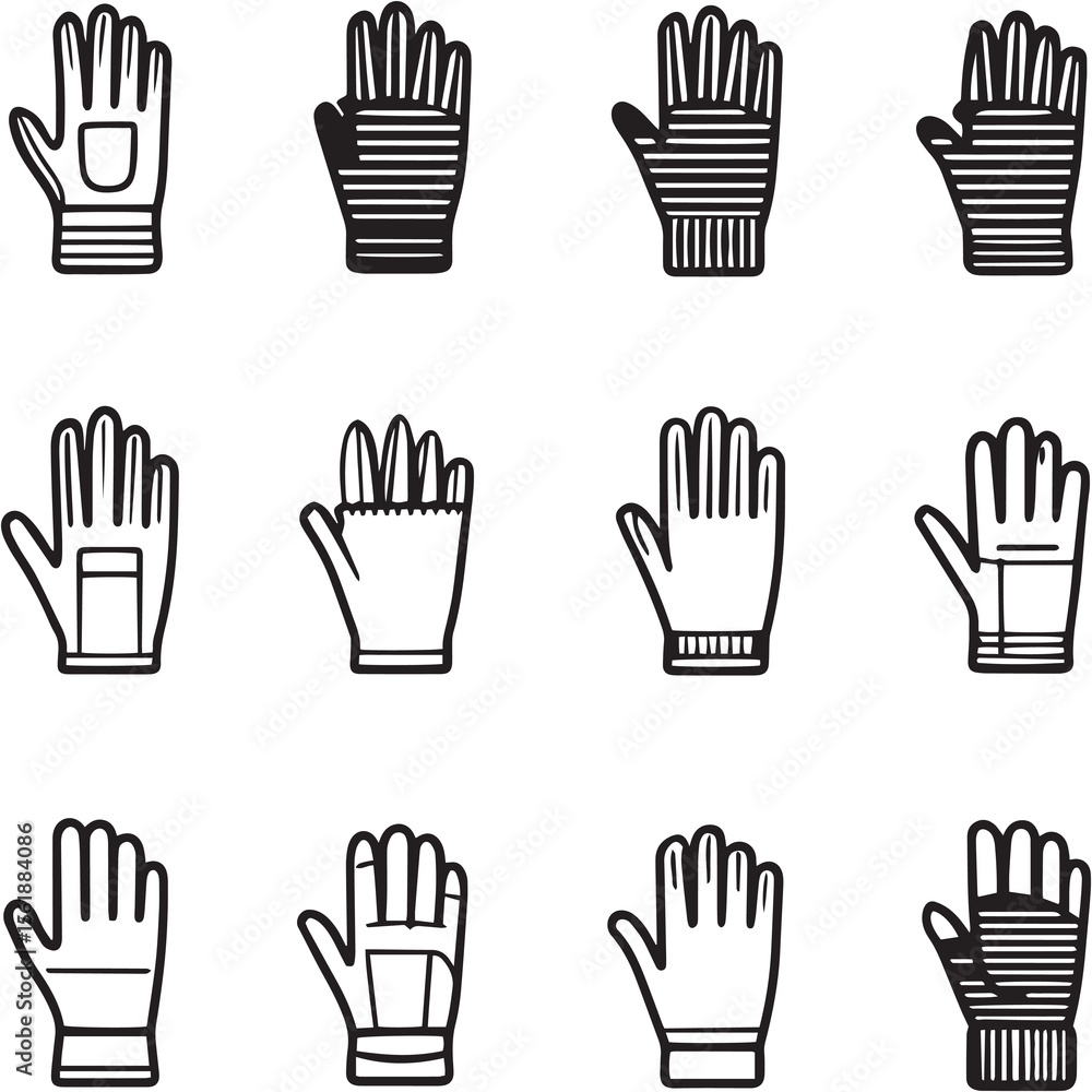Glove Black Line Editable Icons set Glove Black Line Editable Icons set
