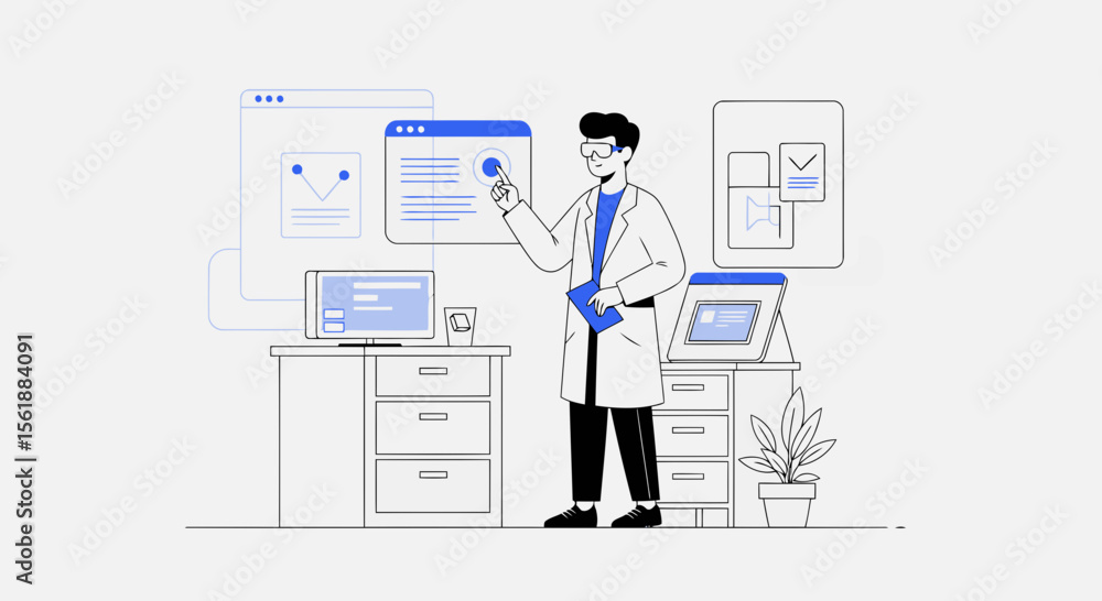 Innovative Scientist Analyzing Data In Futuristic Laboratory For Advanced Discoveries Innovative Scientist Analyzing Data In Futuristic Laboratory For Advanced Discoveries