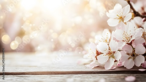 Delicate Spring Blossoms on Wooden Table