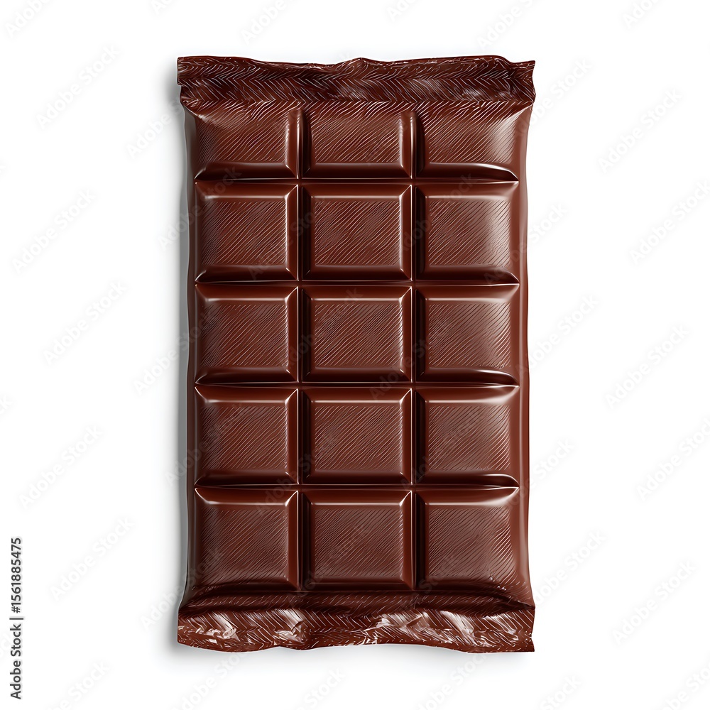 Obraz premium Studio shot of milk chocolate bar in foil wrapper, rich brown, delicious, sweet treat.