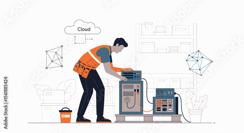 Network Engineer Configuring Cloud Infrastructure At Data Center Environment