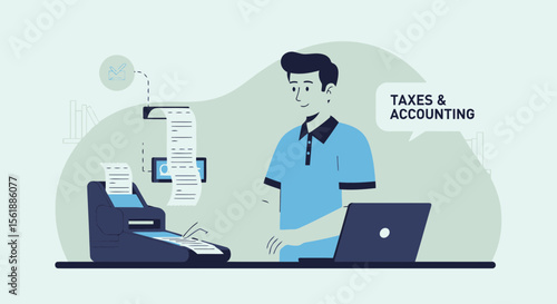 Professional Man Handling Financial Data With Modern Accounting Technology Illustration