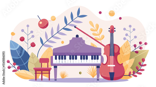 Musical Instruments Composition – Piano and Guitar Art Design