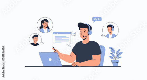 Remote Worker Connecting With Team Through Virtual Meeting Software Platform