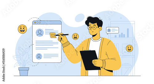 Data Analysis And Feedback Review From Customer Profile Illustration For Digital Marketing