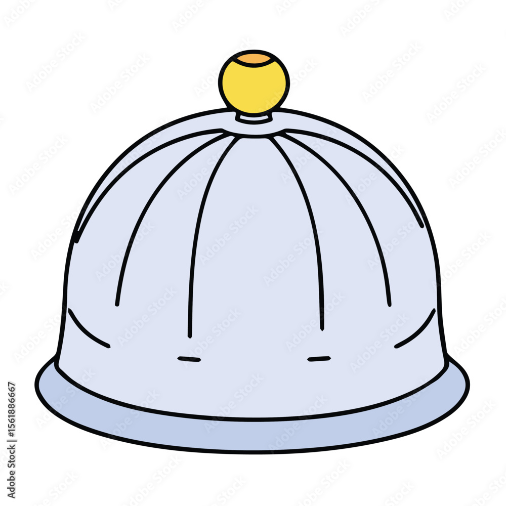 Naklejka premium Light purple dome-shaped cover with a yellow top, displayed against a plain background. Simple design with outlined features, suitable for food service or protective gear.