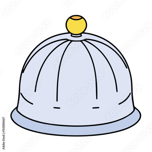 Light purple dome-shaped cover with a yellow top, displayed against a plain background. Simple design with outlined features, suitable for food service or protective gear.