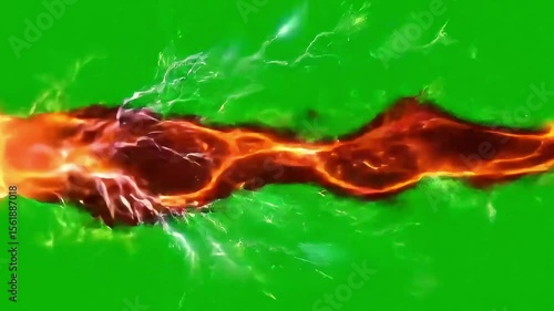 Horizontal Fire Blast Animation with Sparks on Green Screen Background