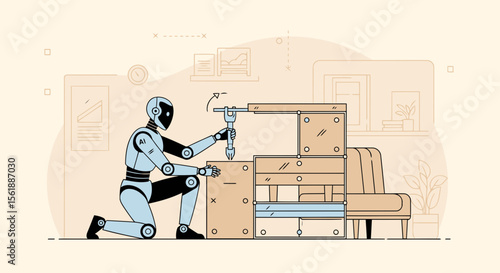 Robotic Innovation And Furniture Assembly With Ai Technology Concept