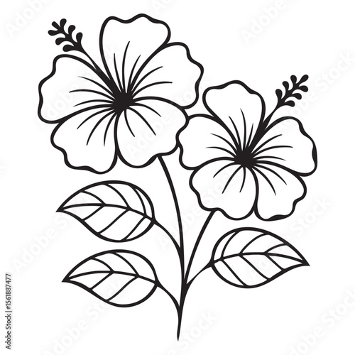 Elegant black and white hibiscus flower graphic design.