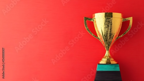 Golden Trophy Award on Red Background Winning Prize Success