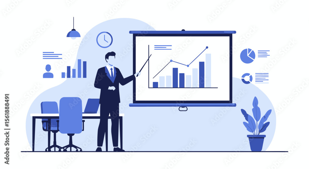 Financial Presentation By Businessman Displaying Growth Charts And Sales Data Financial Presentation By Businessman Displaying Growth Charts And Sales Data