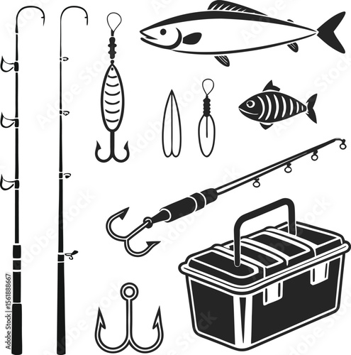 Fishing lure vector set with realistic bait fish and treble hooks illustration