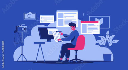 Freelancer Working From Home Creating Online Content For Digital Media Platforms
