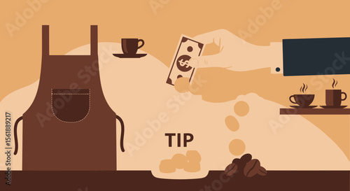 Generous Coffeehouse Tipping: A Hand Gives Cash To Show Appreciation For Service