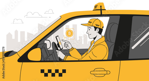 Taxi Driver Accepts Bitcoin Payments Concept For Transportation Business Modern Finance