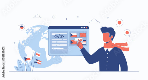Globalize Website For Different Languages With Translator And Programmer Concept